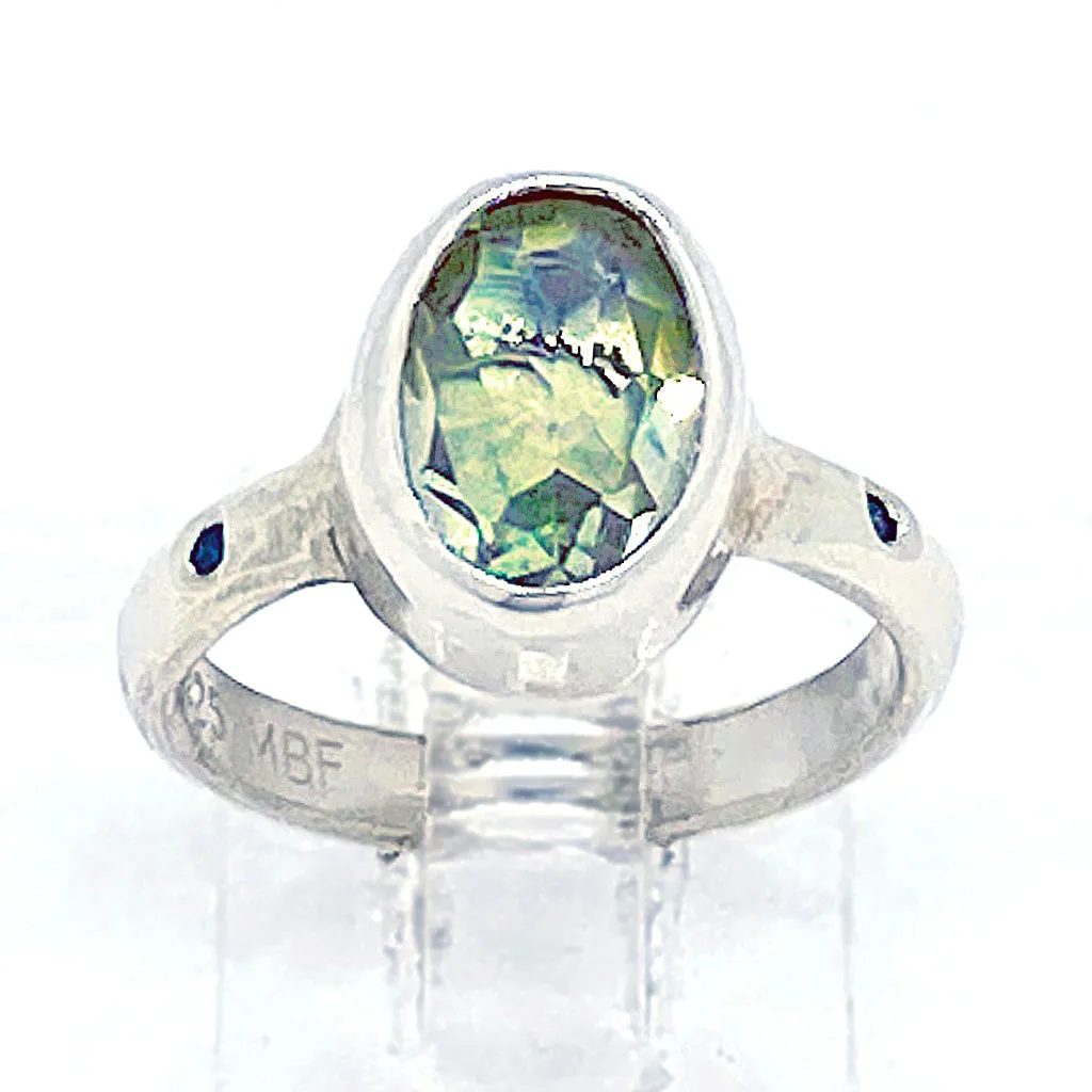 Green Amethyst & Diamond Ring (size 4)