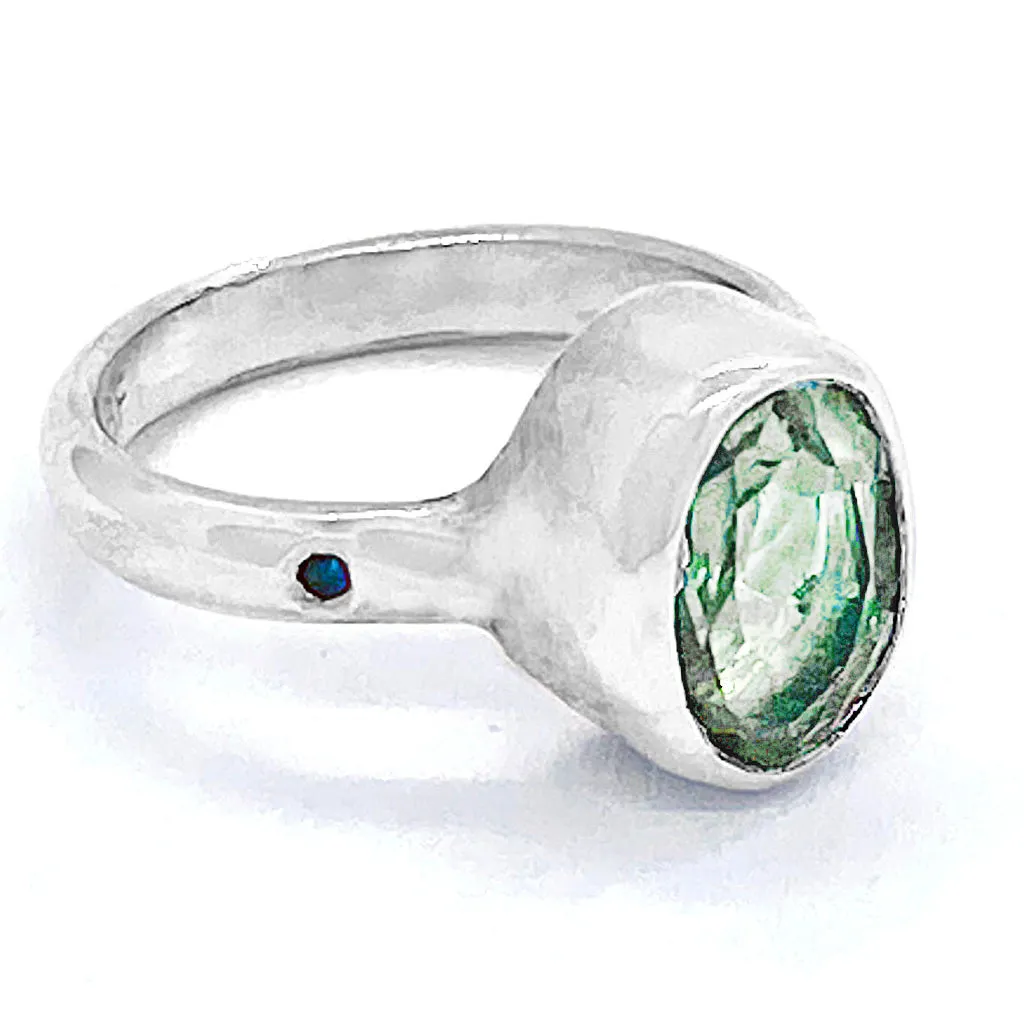 Green Amethyst & Diamond Ring (size 4)