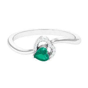 Heart Shape Emerald and Diamond Twisted Promise Ring