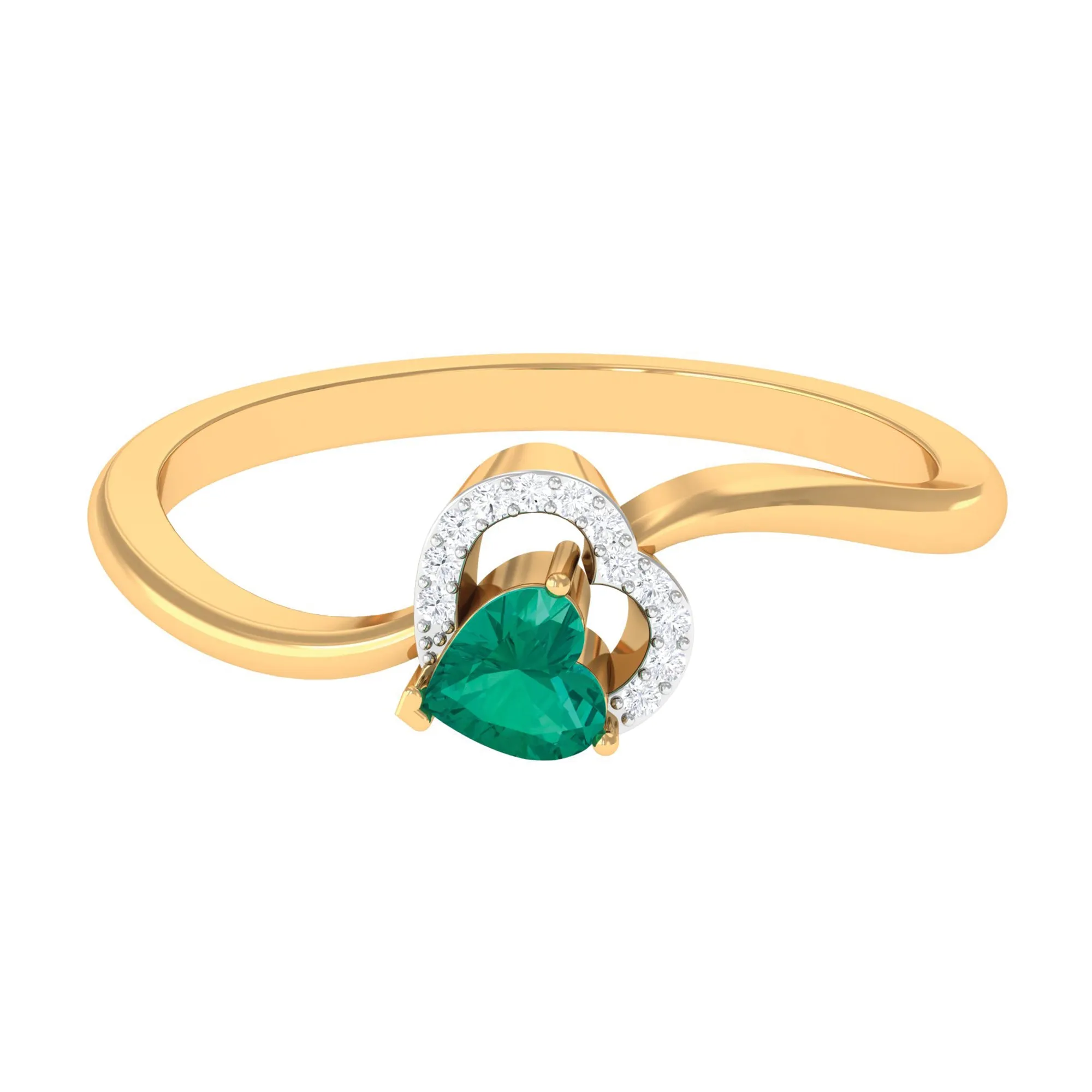 Heart Shape Emerald and Diamond Twisted Promise Ring