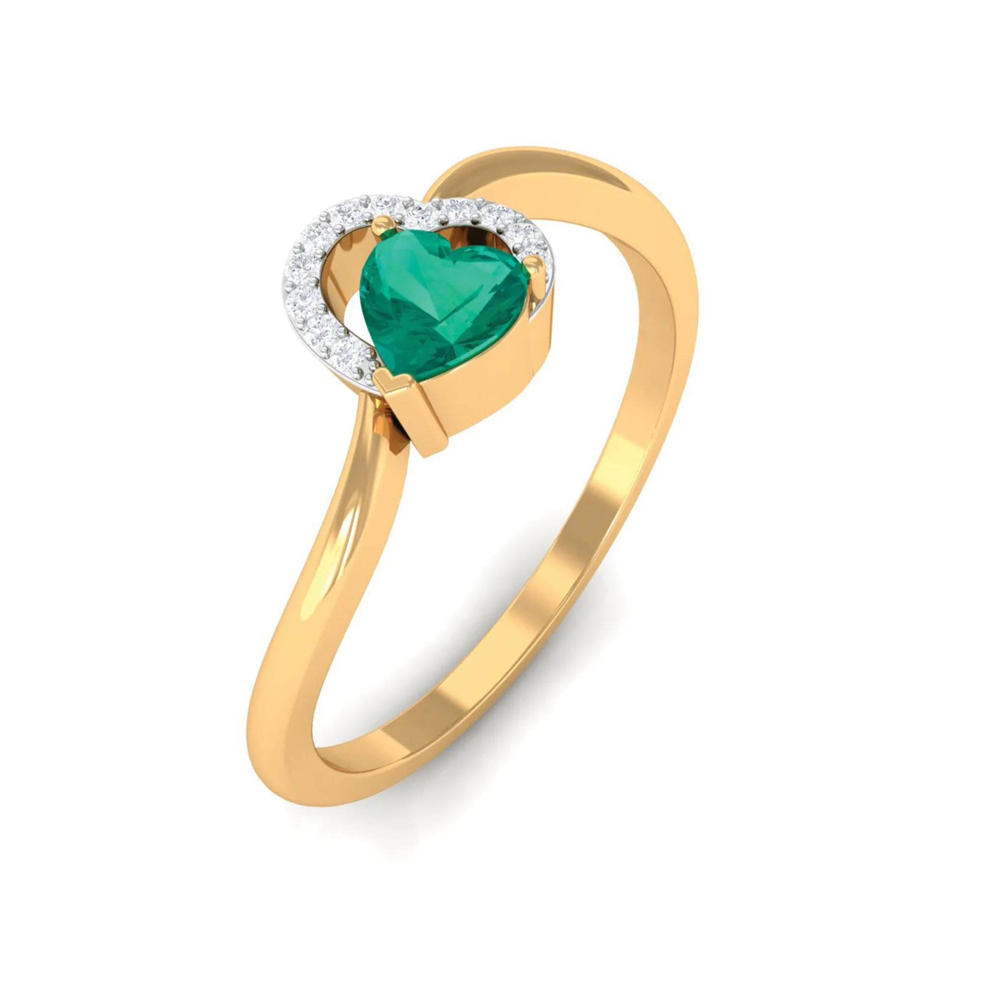 Heart Shape Emerald and Diamond Twisted Promise Ring