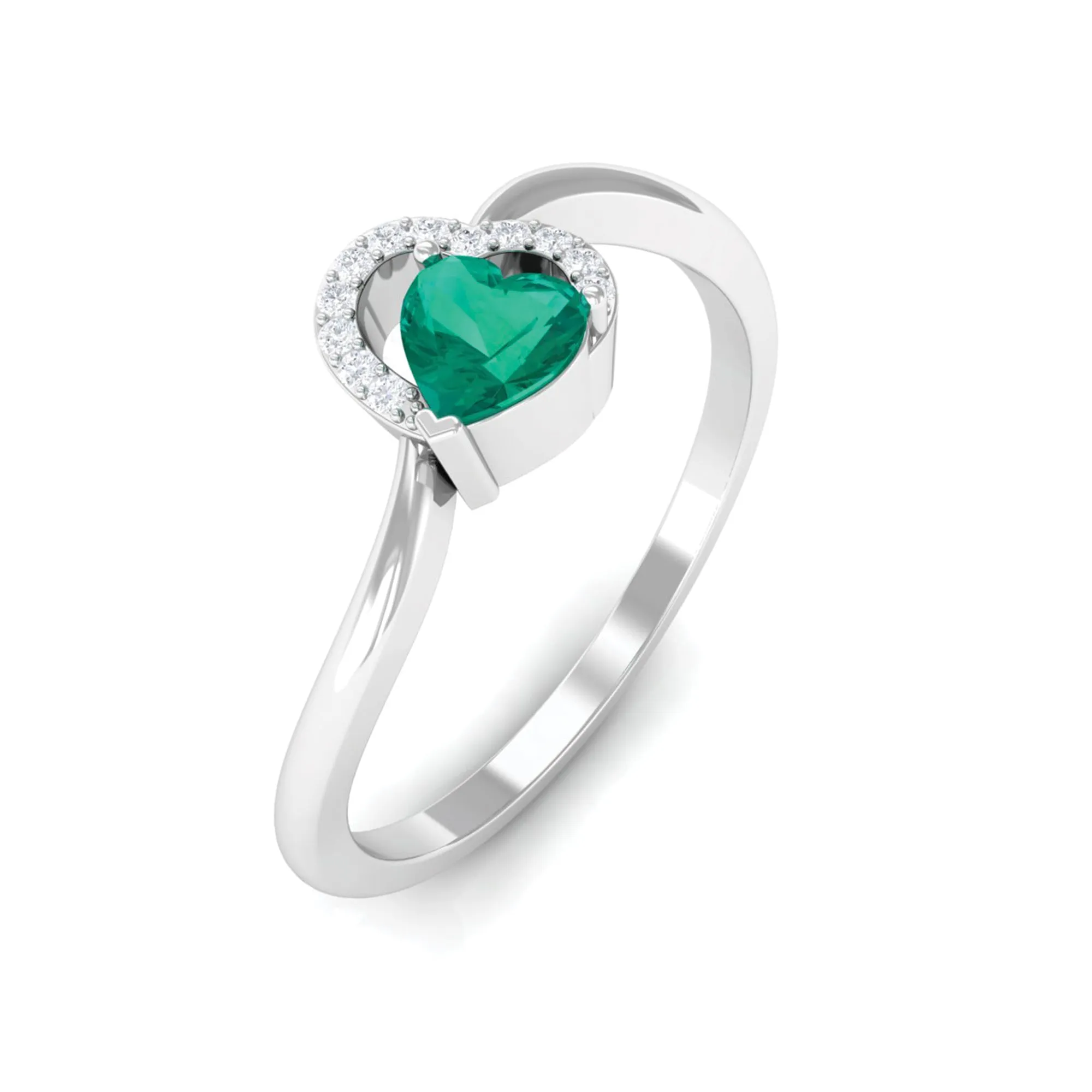 Heart Shape Emerald and Diamond Twisted Promise Ring