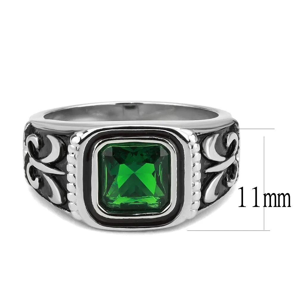 High polished (no plating) Stainless Steel Ring with Synthetic Synthetic Glass in Emerald for Women Style TK3616