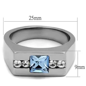 High polished (no plating) Stainless Steel Ring with Top Grade Crystal in Aquamarine for Women Style TK2307