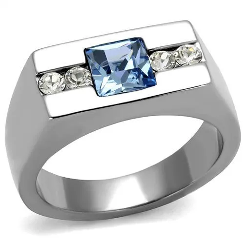 High polished (no plating) Stainless Steel Ring with Top Grade Crystal in Aquamarine for Women Style TK2307