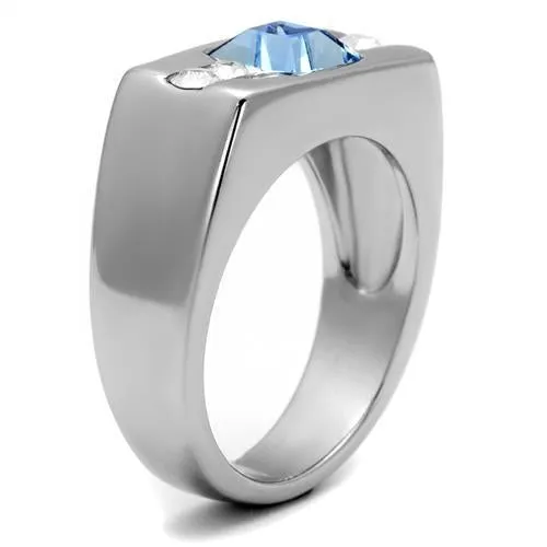 High polished (no plating) Stainless Steel Ring with Top Grade Crystal in Aquamarine for Women Style TK2307