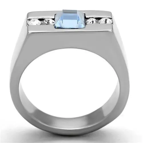 High polished (no plating) Stainless Steel Ring with Top Grade Crystal in Aquamarine for Women Style TK2307