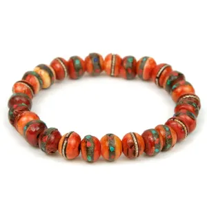 Inlaid Yak Bone Stretch Bracelet 10mm Red