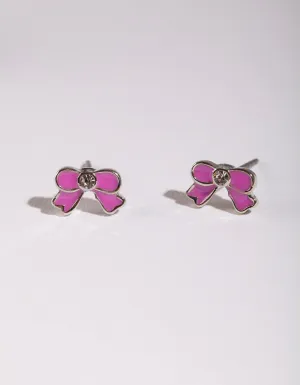 Kids Pink Bow Stud Earrings