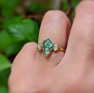 Kite Moss Agate and Herkimer diamond ring