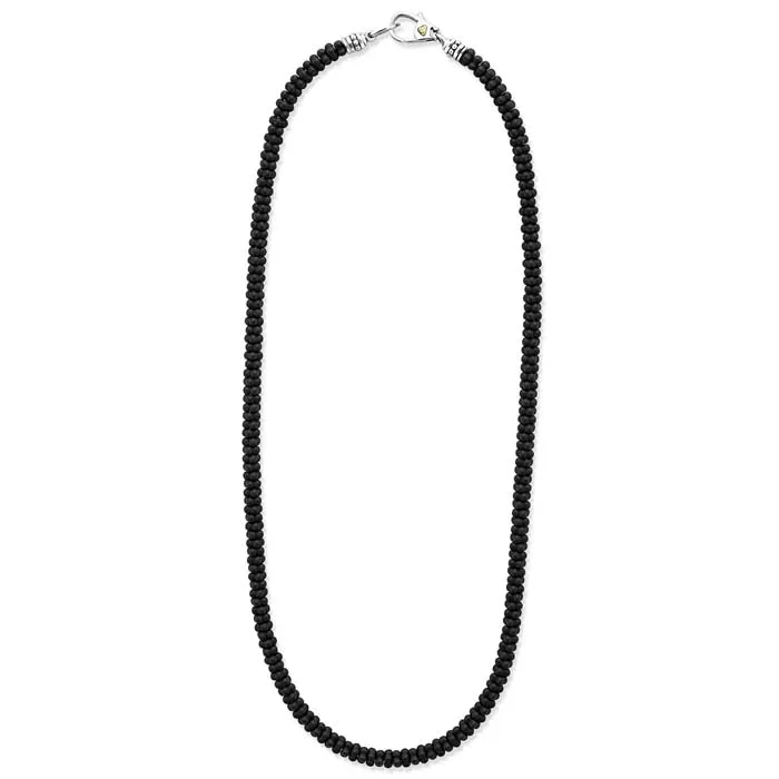 LAGOS Black Caviar Matte Black Ceramic Beaded Necklace in Sterling Silver and 18K Yellow Gold