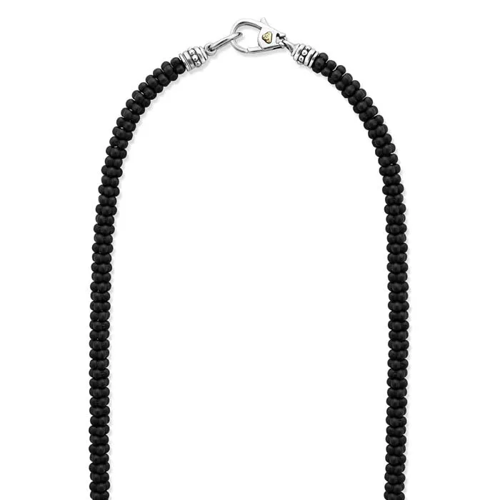 LAGOS Black Caviar Matte Black Ceramic Beaded Necklace in Sterling Silver and 18K Yellow Gold