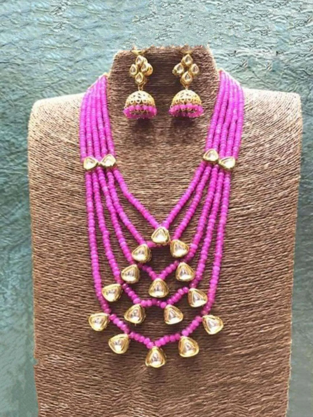 Layered Beaded Necklace Kundan Hanging