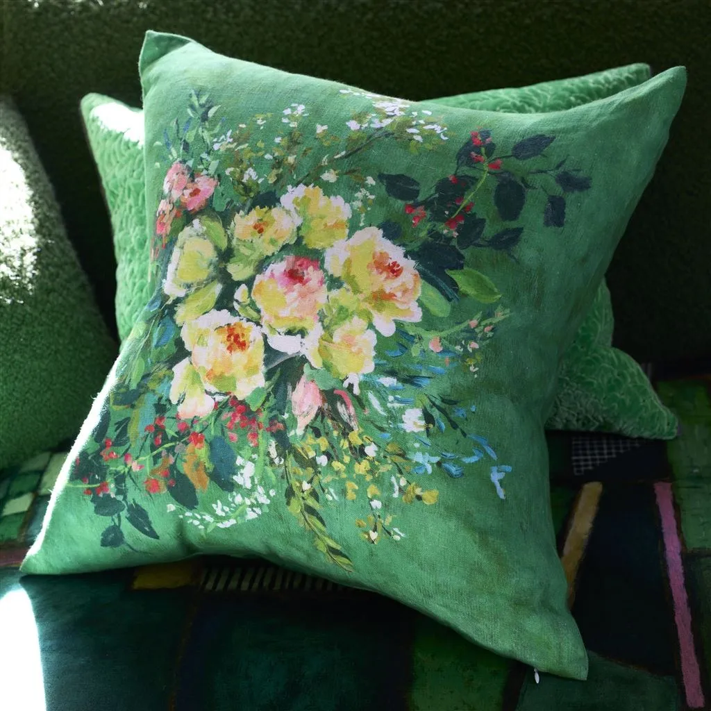 Margaretta Linen Emerald Throw Pillow by Designers Guild