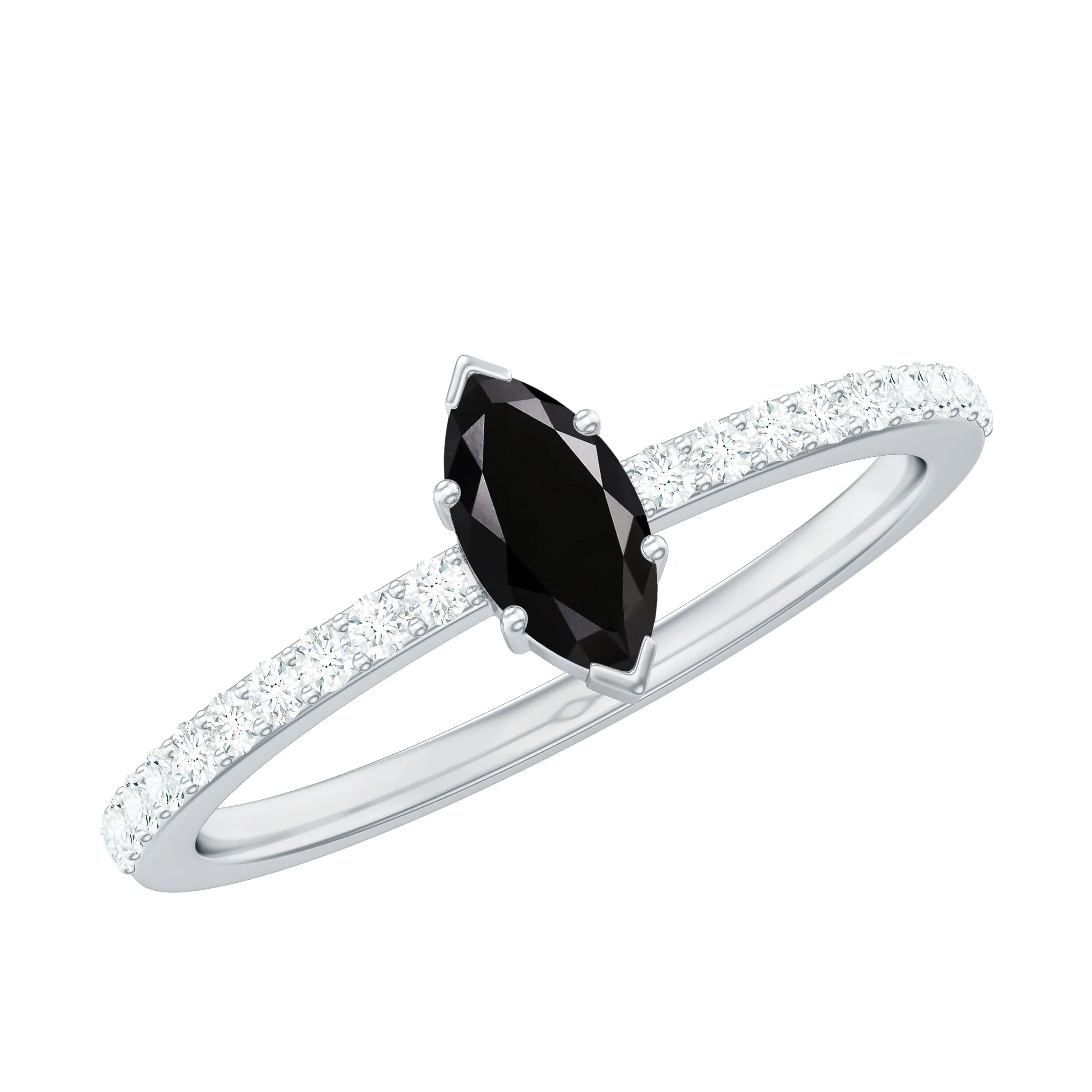 Marquise Cut Black Spinel and Diamond Minimal Promise Ring