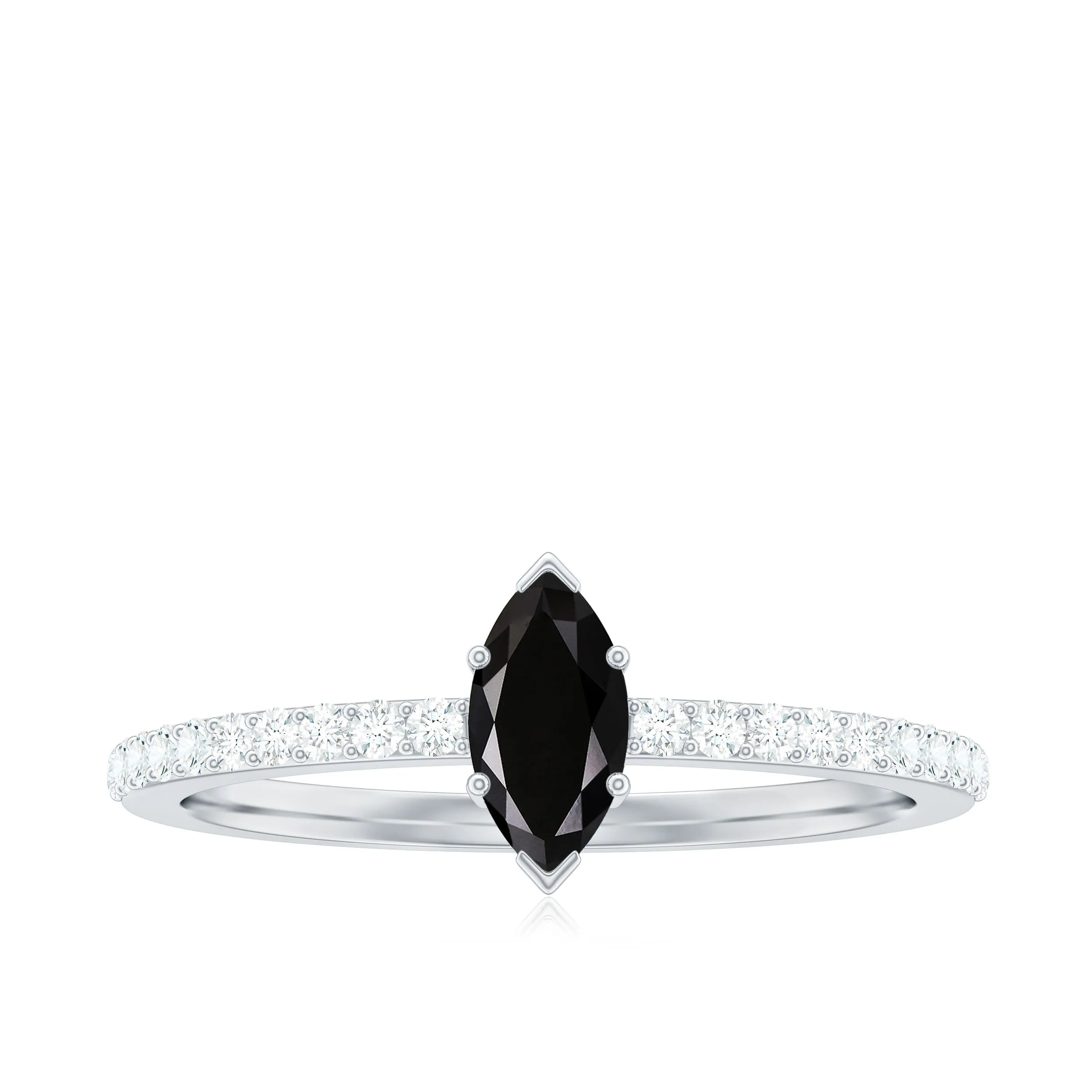 Marquise Cut Black Spinel and Diamond Minimal Promise Ring