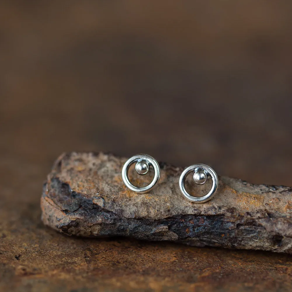 Mini Circle With A Dot, Unisex Stud Earrings