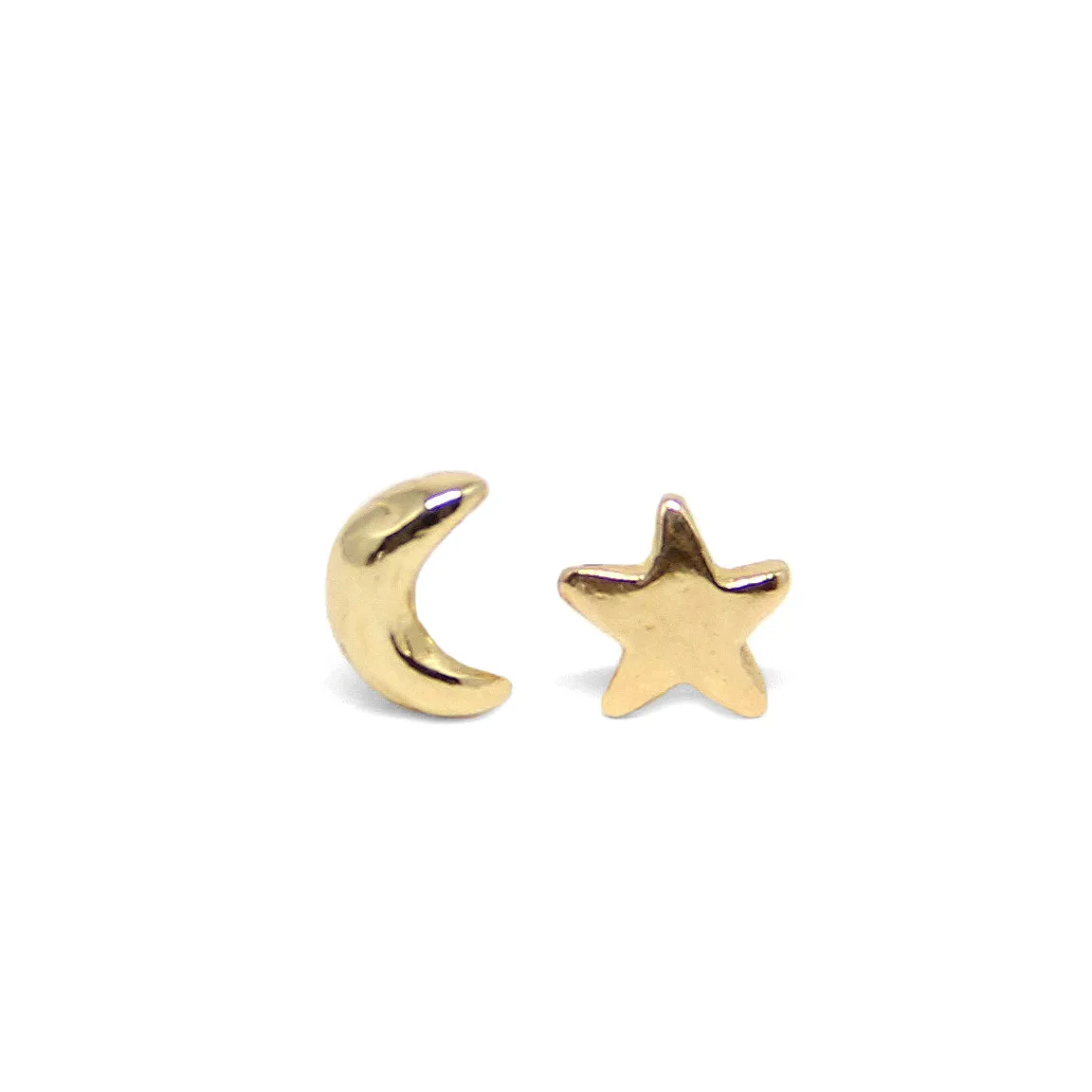 Moon and Star Stud Earrings | Solid 14K Gold