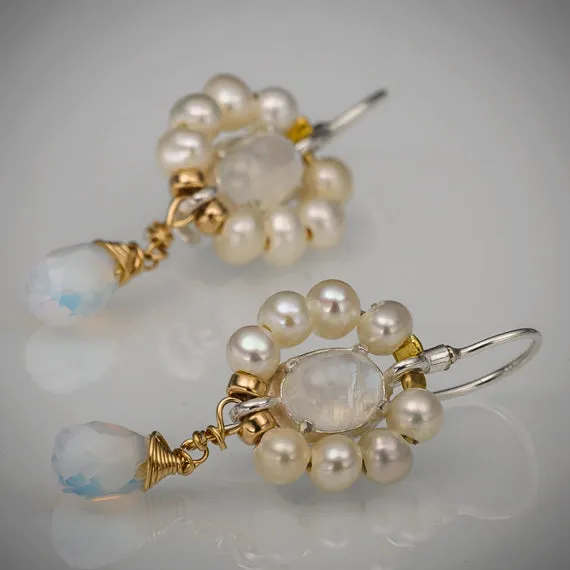 Moonstone Pearl Flower Earrings