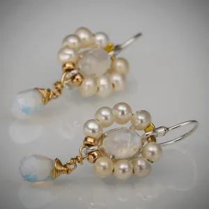 Moonstone Pearl Flower Earrings