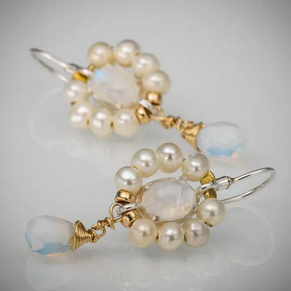 Moonstone Pearl Flower Earrings