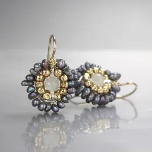 Moonstone Pearl Small Mandala Earrings