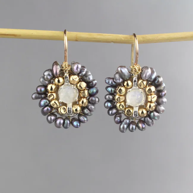 Moonstone Pearl Small Mandala Earrings