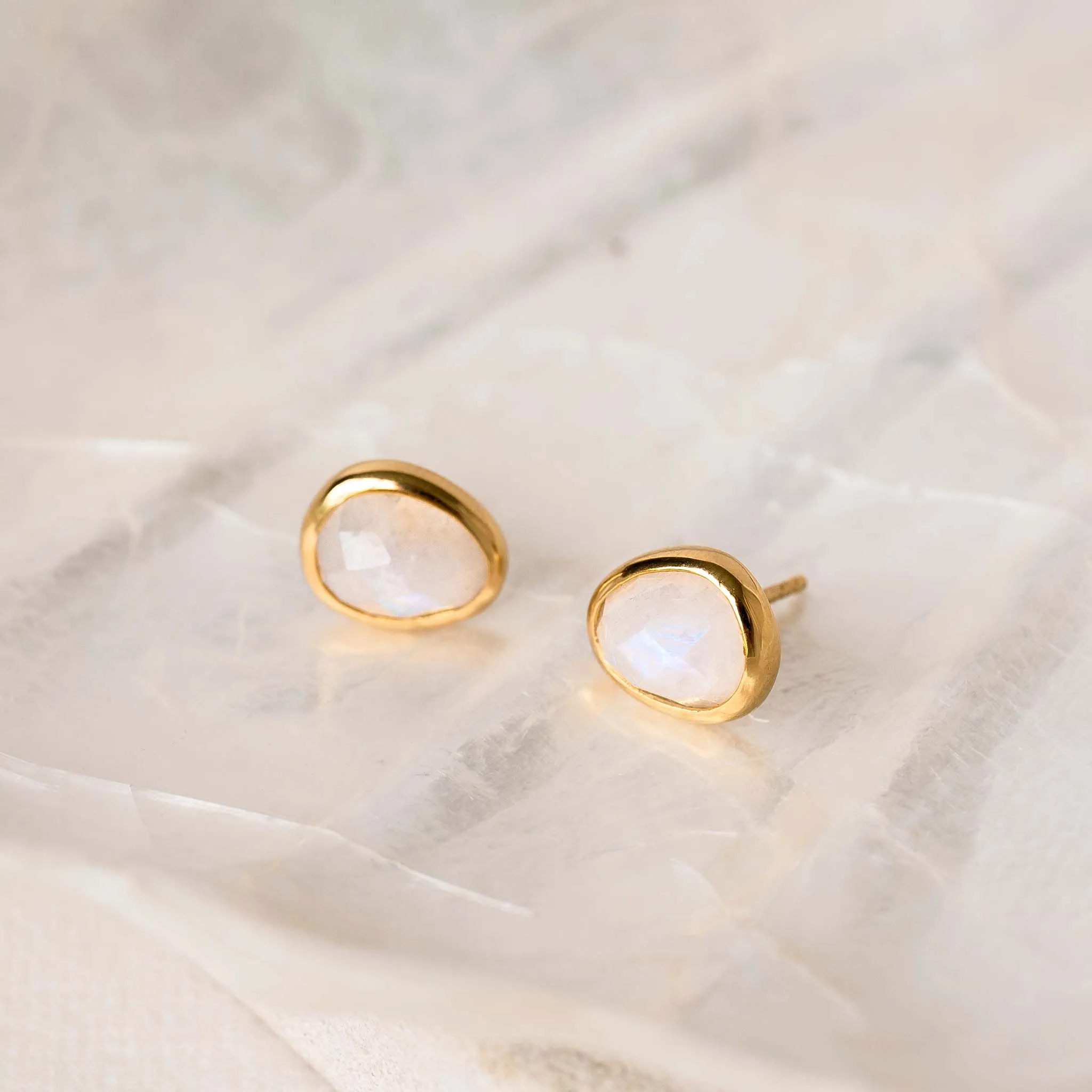 Moonstone Stud Earrings - Aina