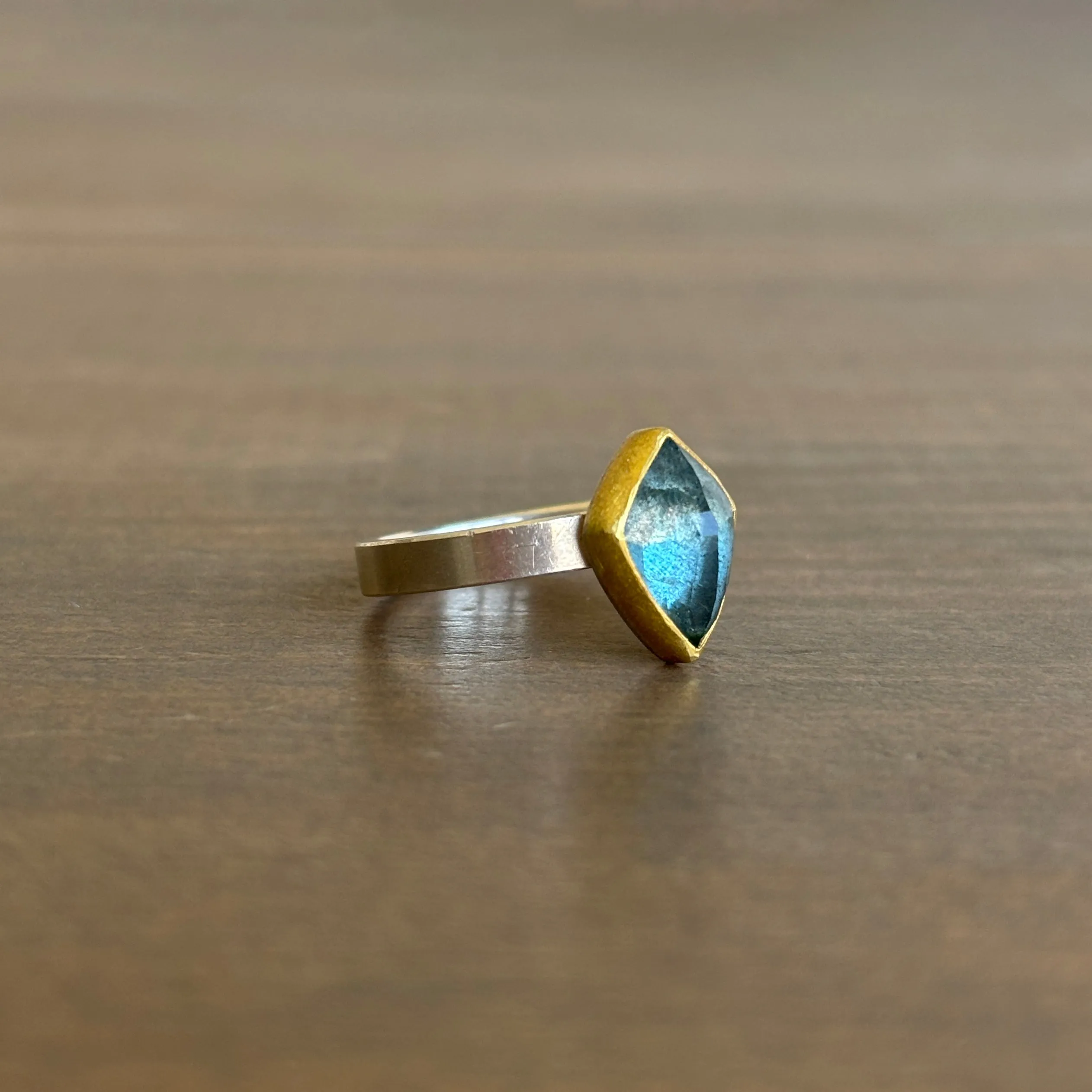 Moss Aquamarine Shield Ring