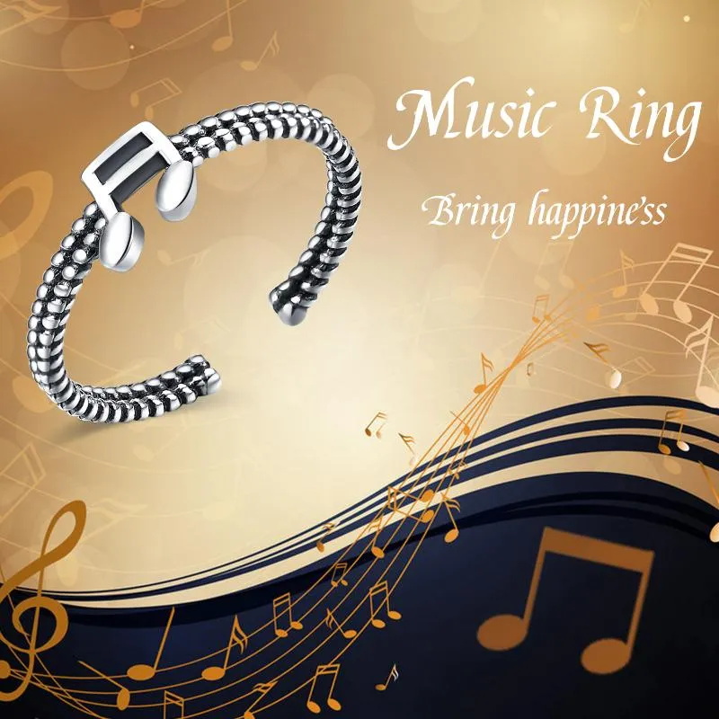 Music Note Rings 925 Sterling Silver Music Note Jewelry for Women Unique Minimalist