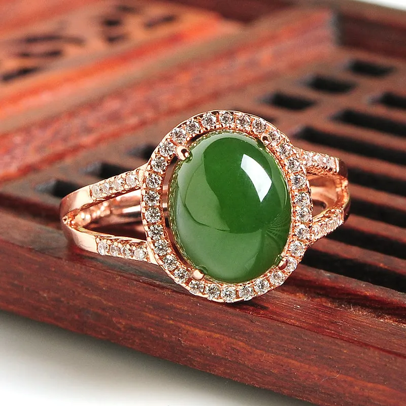 Natural Jade Ring Nephrite Silver Adjustable Ring WR11