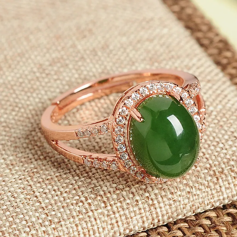 Natural Jade Ring Nephrite Silver Adjustable Ring WR11