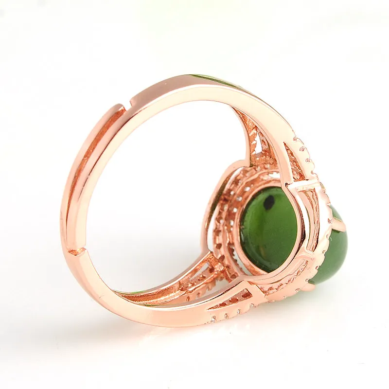 Natural Jade Ring Nephrite Silver Adjustable Ring WR11