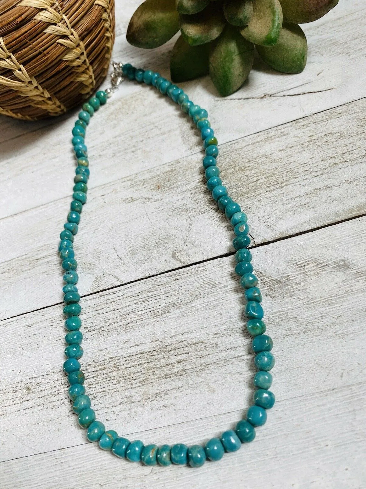 Navajo Turquoise & Sterling Round Beaded 17” Necklace