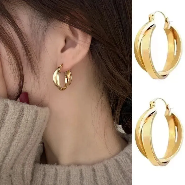 New Fashion Lady C Earrings Rhinestones Round Circle for Woman CC Geometric Earrings Elegant Women Metal Earring Trendy Jewelry