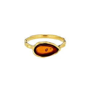 Northern Lights Long Teardrop Amber Ring in Yellow Gold Vermeil