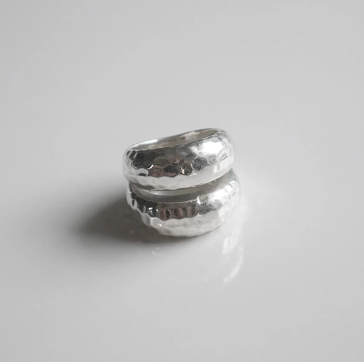 Open Hammered Ring Double Dome .925 Sterling SIlver Ring Statement Ring