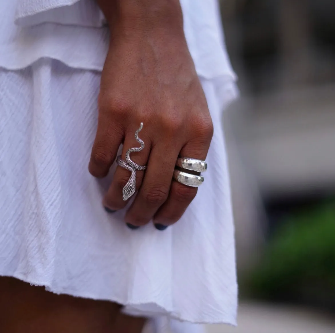 Open Hammered Ring Double Dome .925 Sterling SIlver Ring Statement Ring