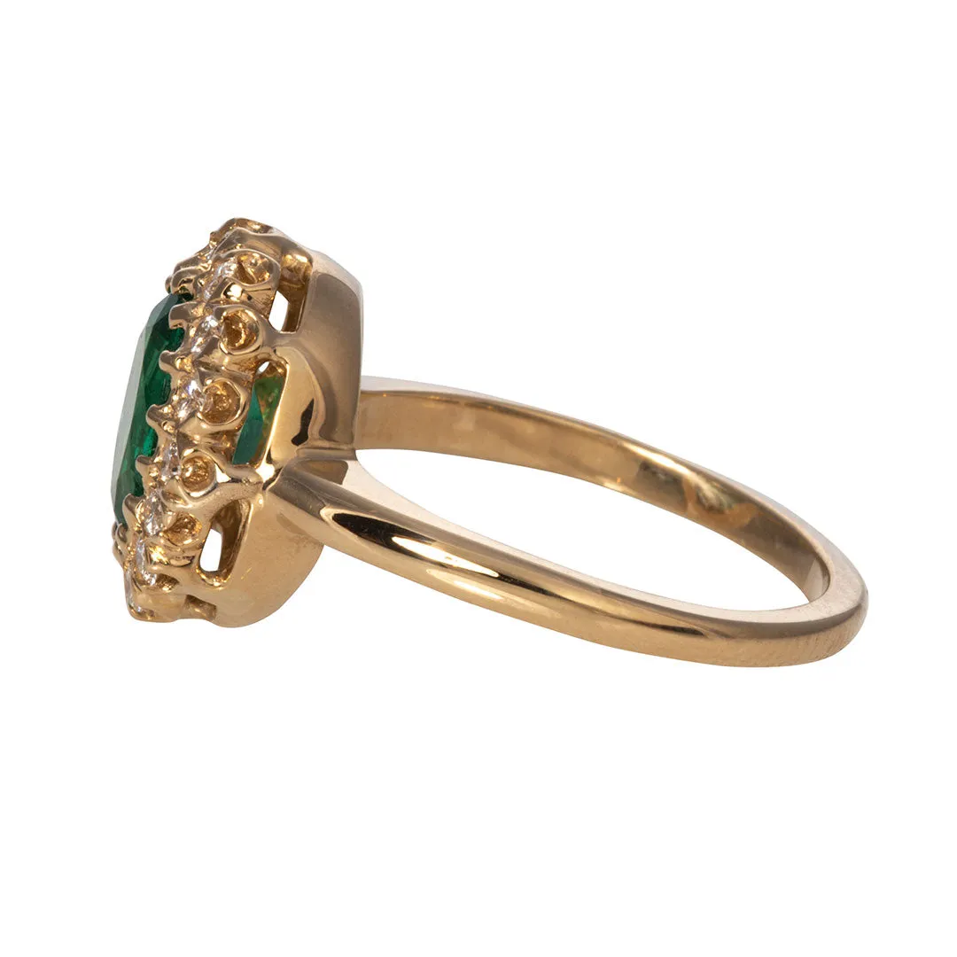 Oval Emerald & Diamond Cluster 14K Yellow Gold Ring