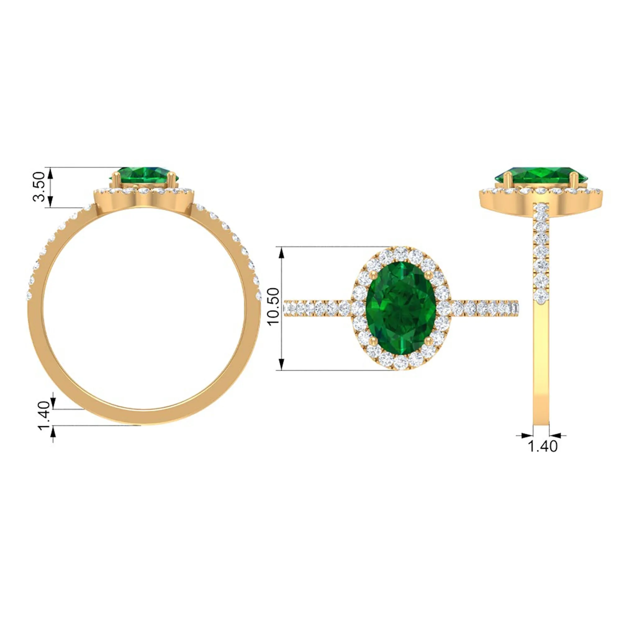 Oval Lab Grown Emerald Halo Engagement Ring with Diamond