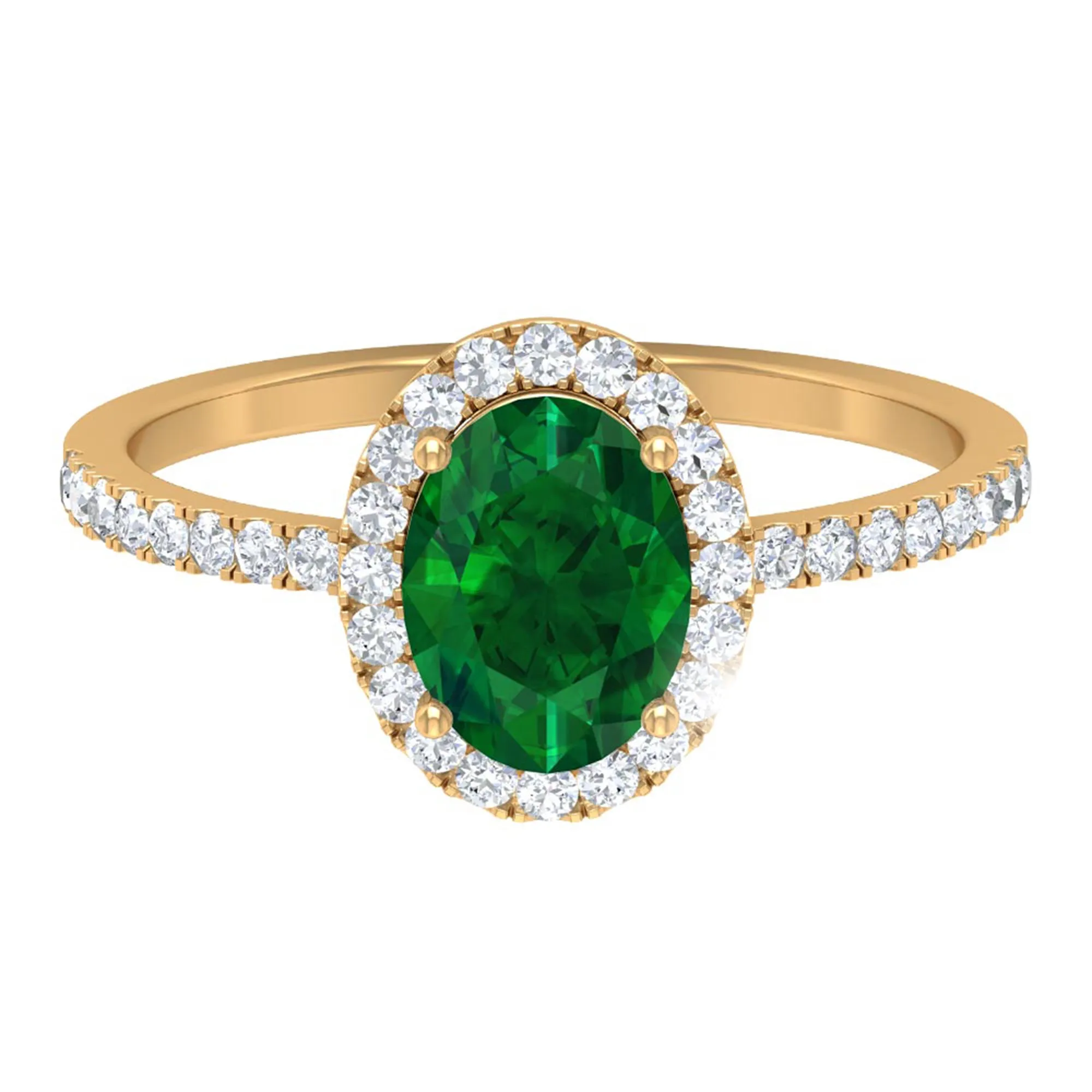 Oval Lab Grown Emerald Halo Engagement Ring with Diamond