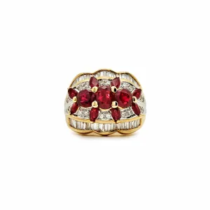 Oval Marquise Ruby and Diamond Dome Ring