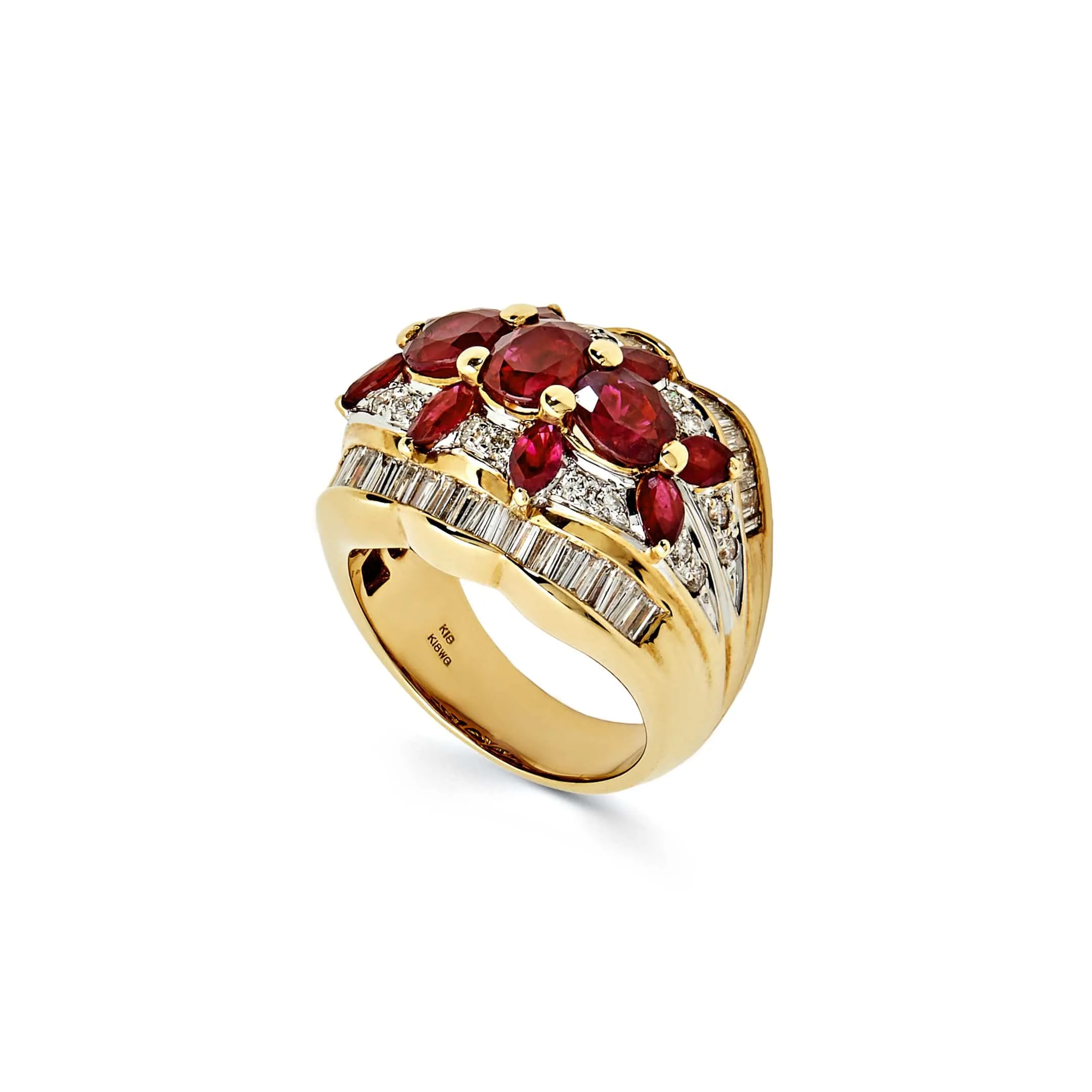 Oval Marquise Ruby and Diamond Dome Ring