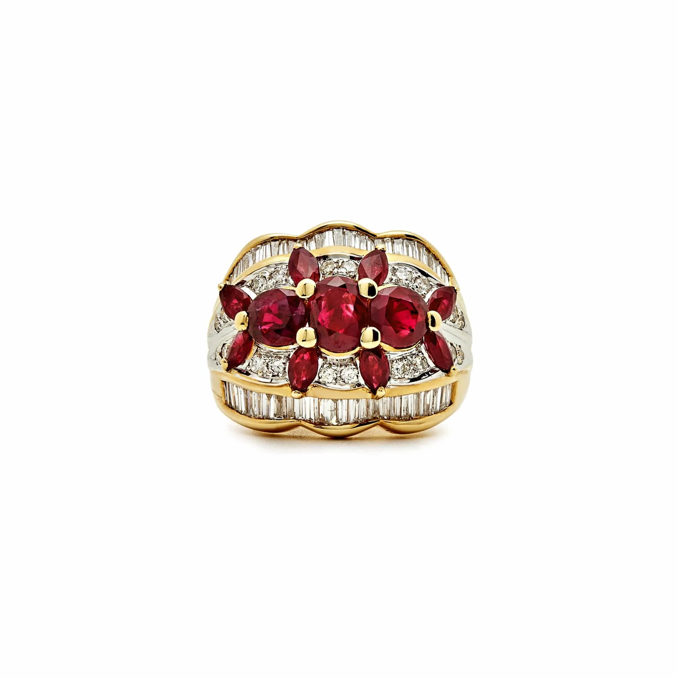 Oval Marquise Ruby and Diamond Dome Ring