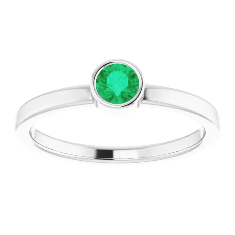 Platinum 4 mm Lab-Grown Emerald Ring