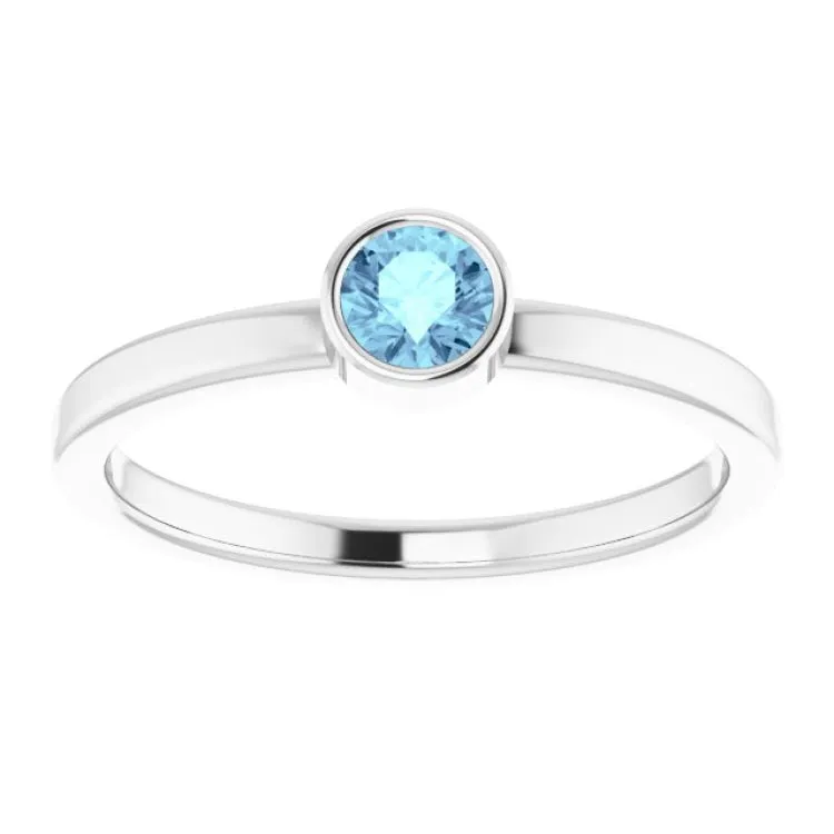 Platinum 4 mm Natural Aquamarine Ring