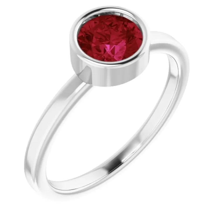 Platinum 6 mm Lab-Grown Ruby Ring