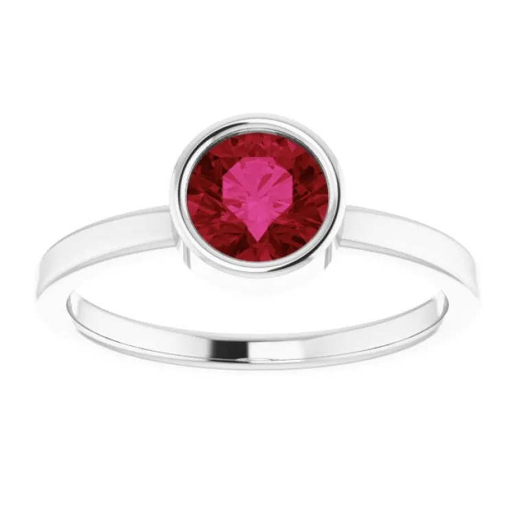 Platinum 6 mm Lab-Grown Ruby Ring