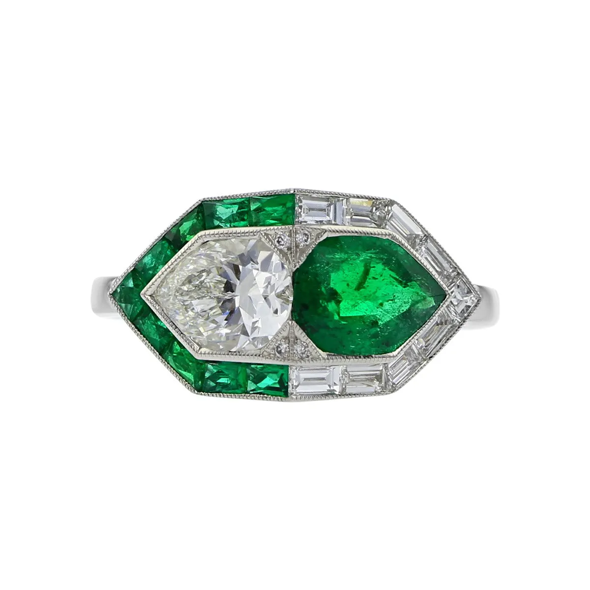 Platinum Diamond and Emerald Halo Ring