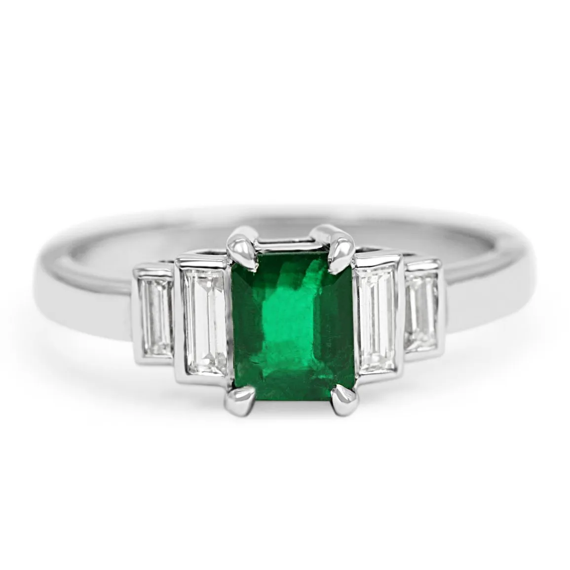 Platinum Emerald & Baguette Diamond Ring